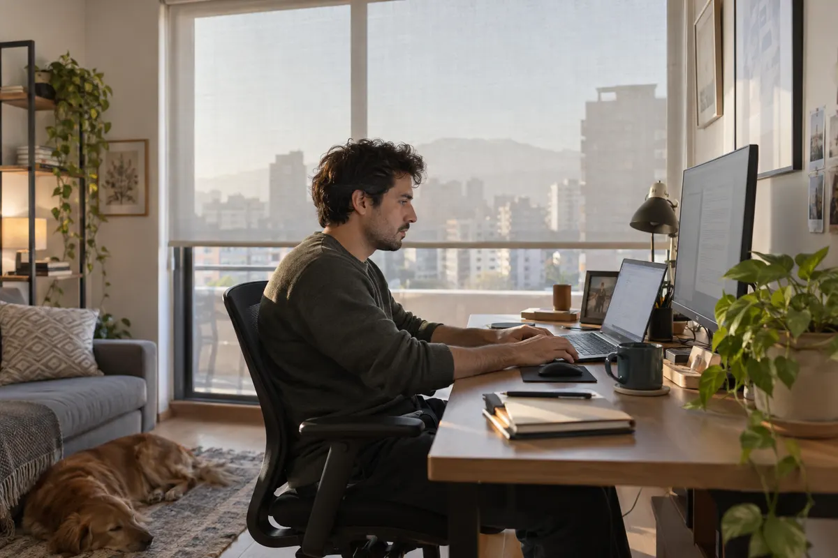 Trabajo sin reflejos. Sun Screen en el home office.
